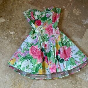 L.A.GLO Floral  Mini Dress with Bow, Strapless, Size 9/10